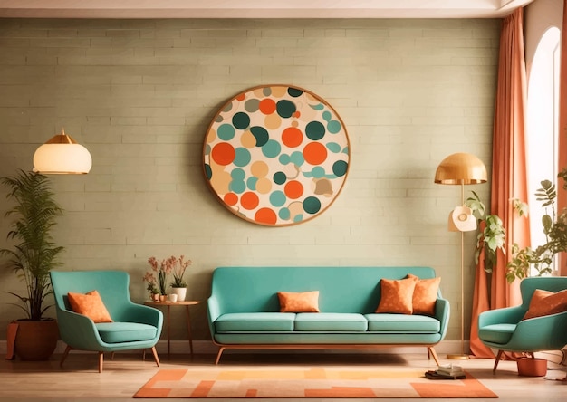 Vector retro living room illustration