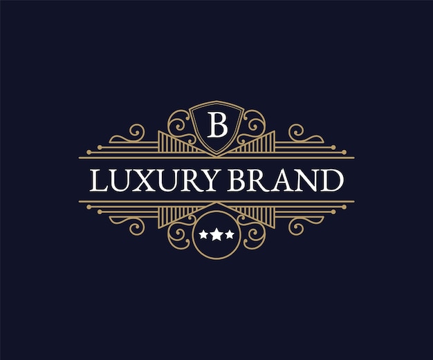 Retro luxury Victorian calligraphic emblem heraldic logo template with decorative ornamental frame