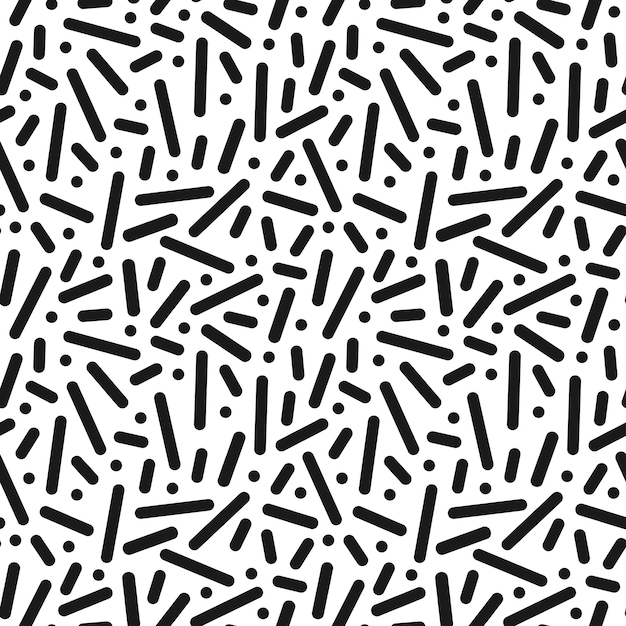 Retro memphis pattern seamless trendy background Fashion 8090s Dash mosaic black and white texture