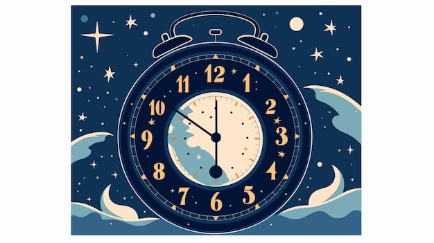 Vector retro midnight clock on white background