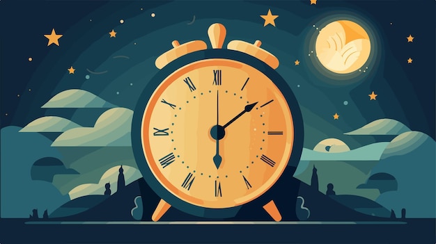 Vector retro midnight clock on white background