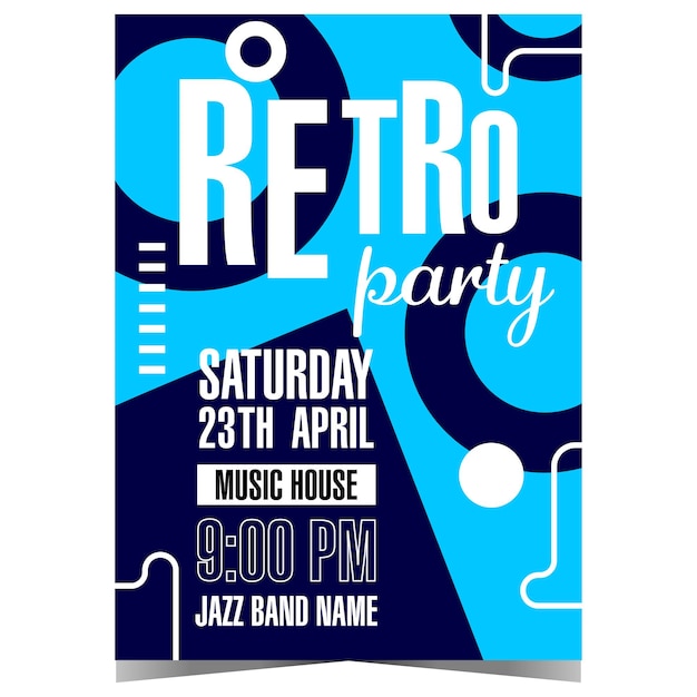 Retro music party invitation template for disco dance event at nightclub