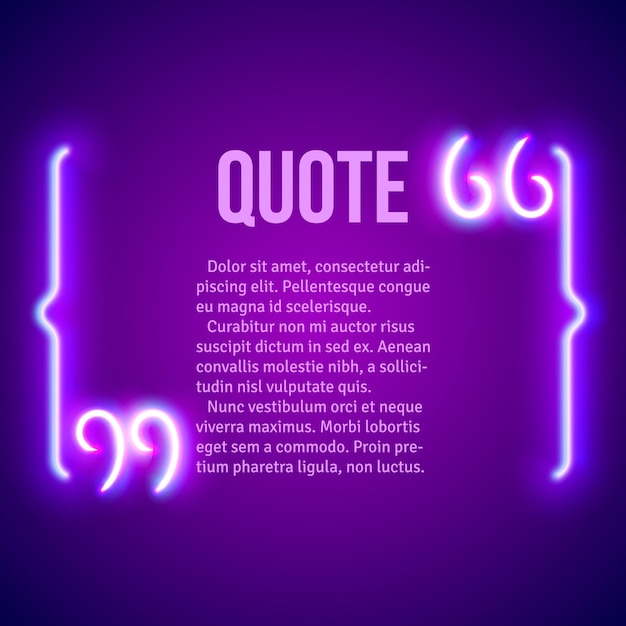 Retro neon glowing quote marks frame