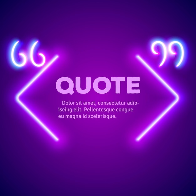 Retro neon glowing quote marks frame