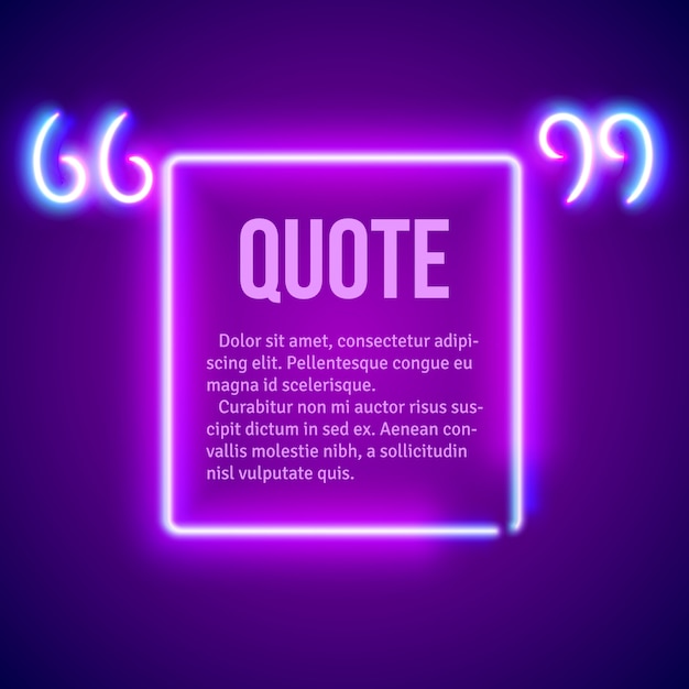 Retro neon glowing quote marks frame