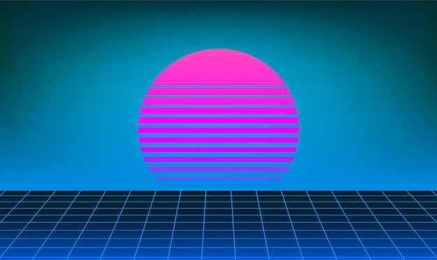 Vector retro neon sun background