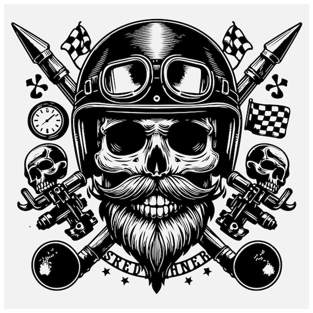 Vector retro old skull biker illustration stock illustration