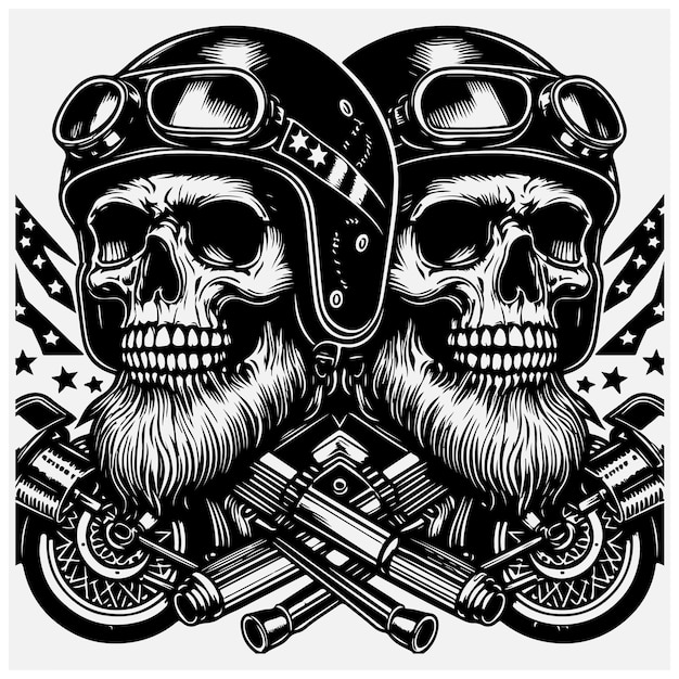 Vector retro old skull biker illustration stock illustration