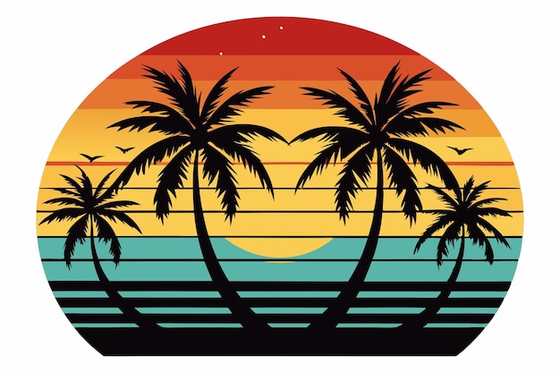 Vector retro palm tree sunset for tshirt