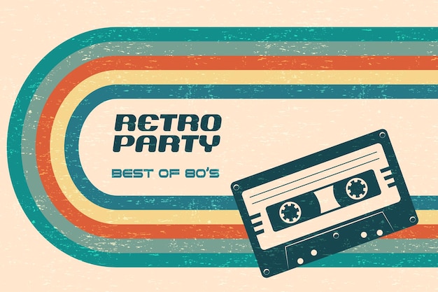 Vector retro party background with audio cassette 80s style template