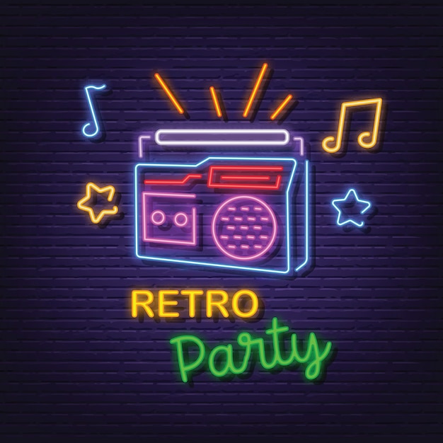 Retro party neon signboard