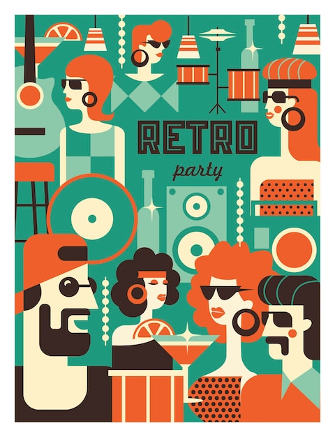 Retro party poster. Vector illustration in retro style.