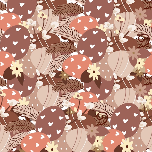 Retro pattern of Easter eggs and flowers and pussy willow