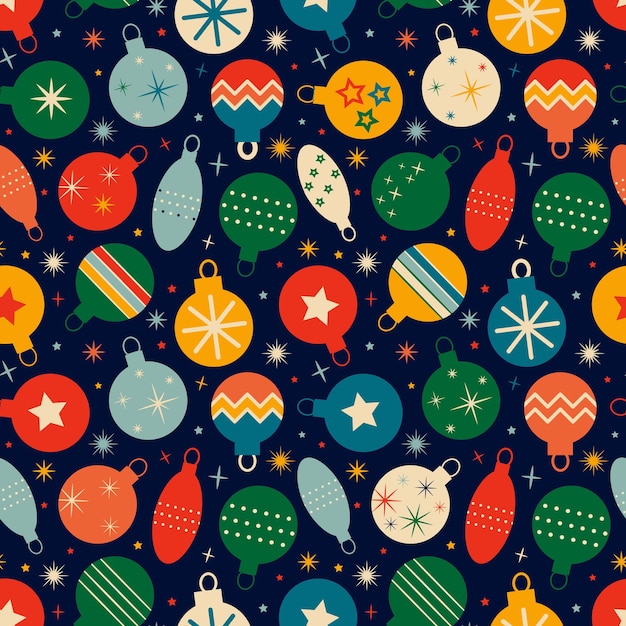 retro pattern with Christmas tree toys Vintage Christmas background