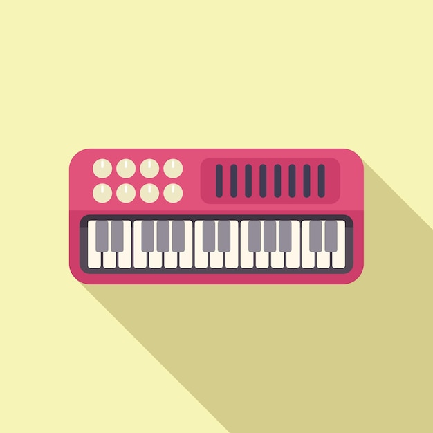 Vector retro pink synthesizer on yellow background