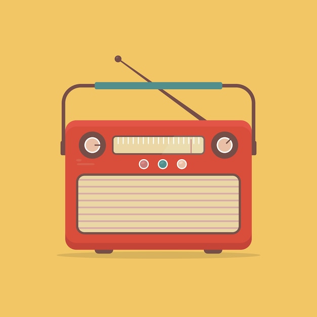 Retro portable radio with antenna on a yellow background vector illustration