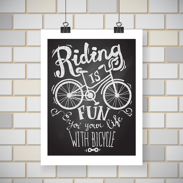 Retro poster biking as a lifestyle Hand drawn lettering