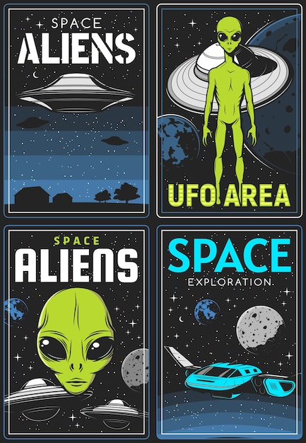 Retro posters with alien and ufo area