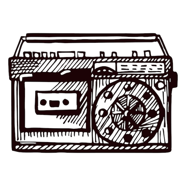 Retro radio engraved isolated on white background Vintage media equipment in hand drawn style