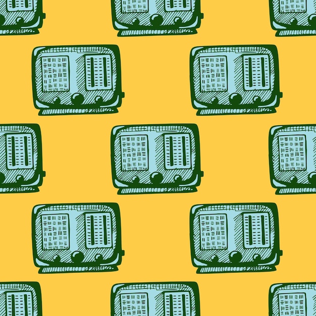 Retro radio engraved seamless pattern Vintage media equipment in hand drawn style