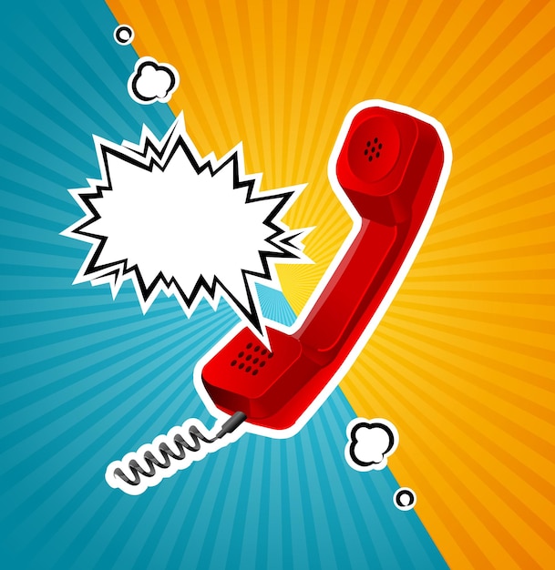 Retro Red Phone Tube in Comic Style With Bubble for Text Vector