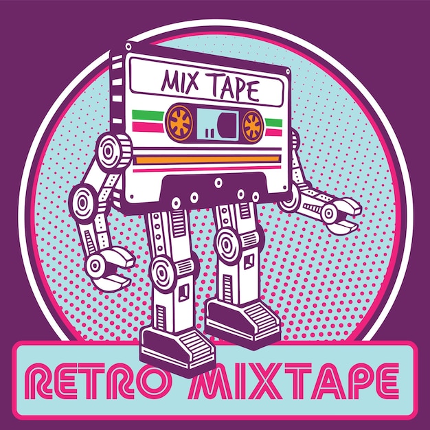 Retro Robot Mascot in Mixtape Cassette Character Design