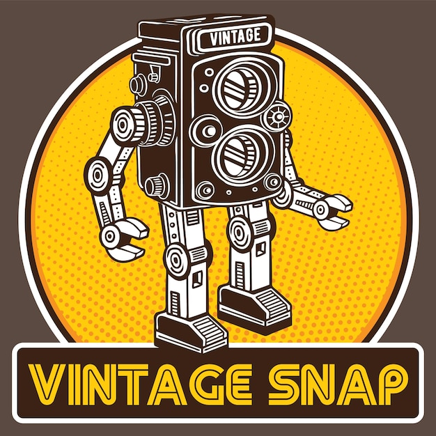 Retro Robot Mascot in Vintage Camera Character Design