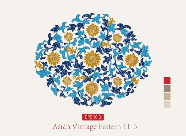 Retro round shape vine floral vector decorative pattern design element