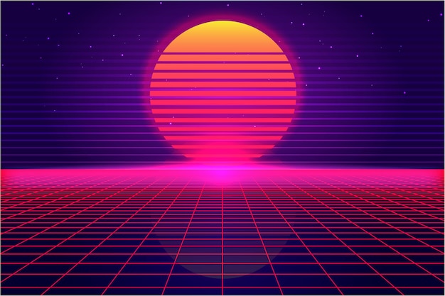 Retro Sci-Fi futuristic vector, background 1980s and 1990s style 3d illustration. Digital landscape