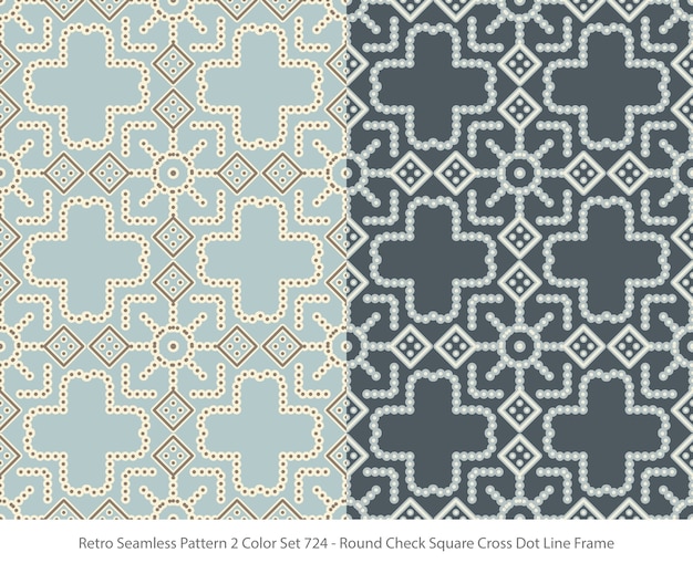 Retro Seamless Pattern 2 Color Set Round Square Dot Frame