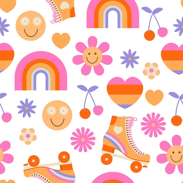 retro seamless pattern in 70s style