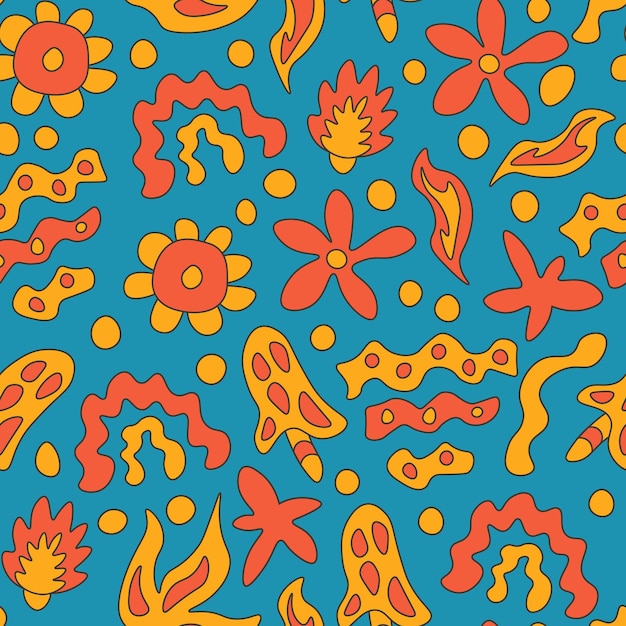 Retro seamless pattern with groovy flowers