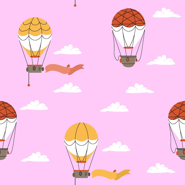 Retro seamless travel pattern of balloons Rose flat vector illustration