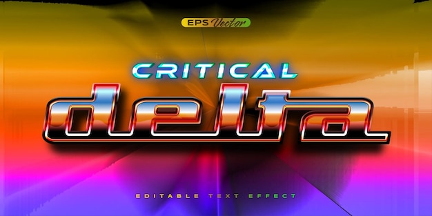 Vector retro shiny y2k editable text effect critical delta