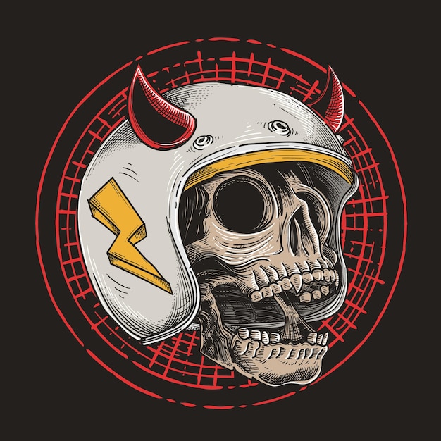 retro skull with devil helmet