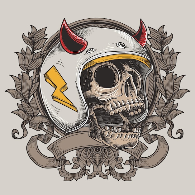 retro skull with devil helmet