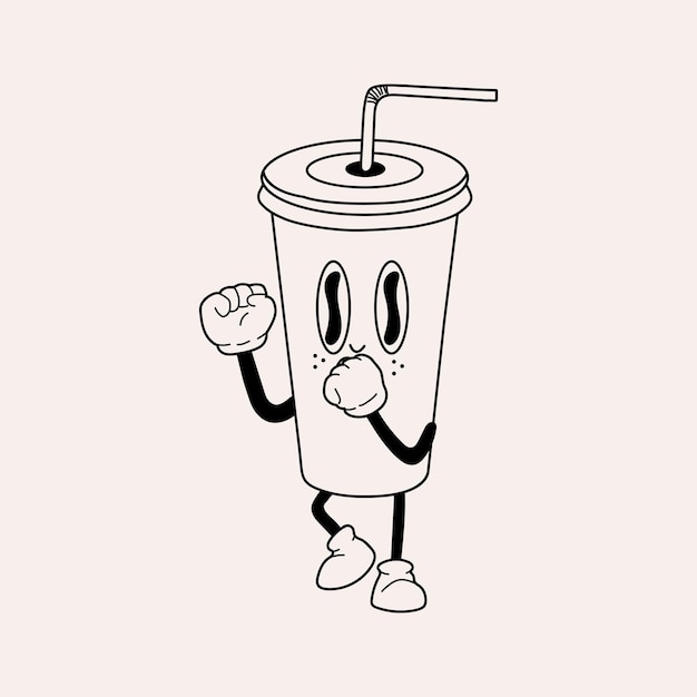 Retro Soda mascot Cute character in trendy retro 60s 70s cartoon style Vector hand drawn