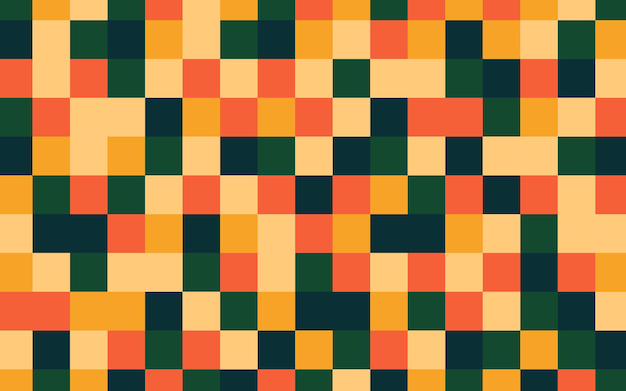 Retro square pixel colorful background abstract cube backdrop green orange yellow pixels minimal