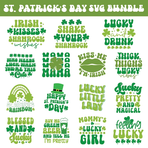 Vector retro st patrick's day svg bundle, st patricks day svg, shamrock svg, irish svg, lucky svg, patrick