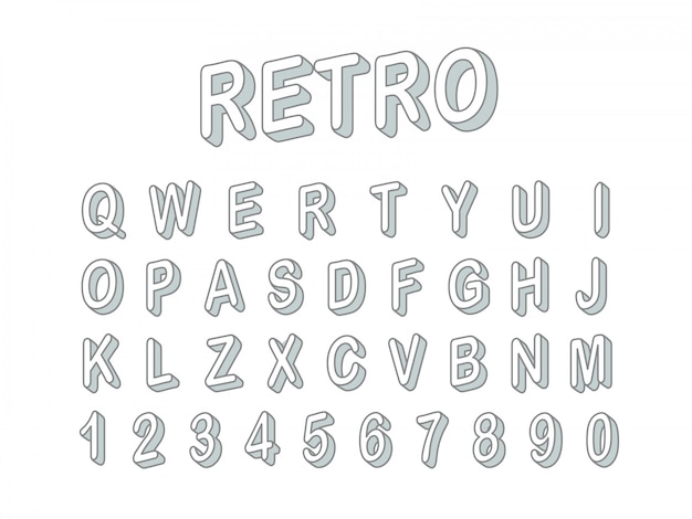 Retro style 3d font vector clipart. Letters and digits