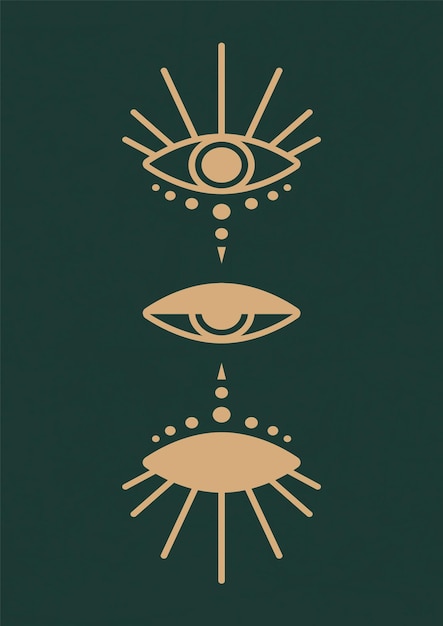 Retro style allseeing eye print minimalist wall art Tarot card vector illustration