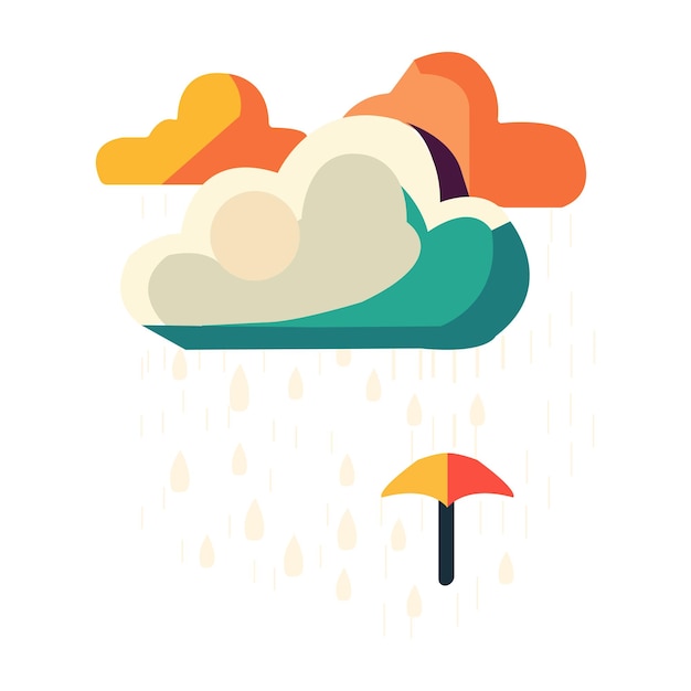 Retro style illustration of clouds filled with water and raining