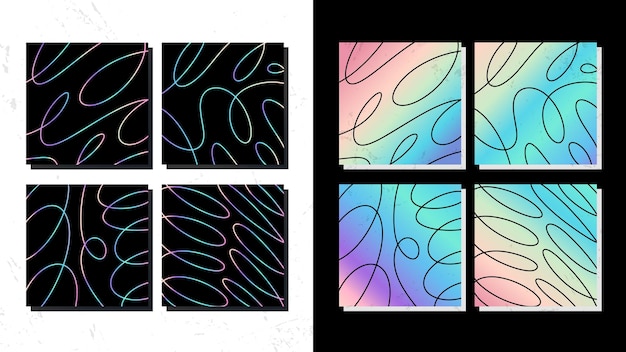 Retro style labels set with abstract lines on holographic frame