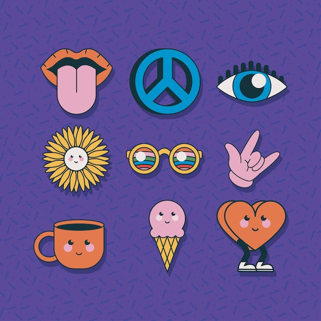 Retro style nine icons