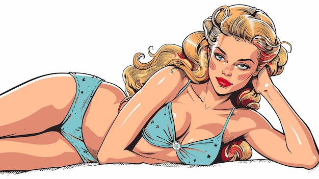 Vector retro style pop art and vintage advertising sexy blonde woman