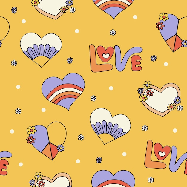 Retro Style Seamless Pattern Design with heart shapes Vector illustration