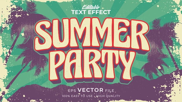 retro summer party text in grunge style theme