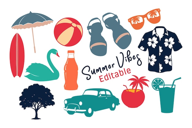 Retro summer vibes clipart set