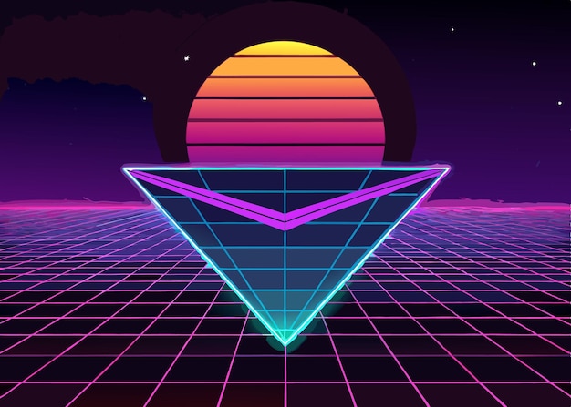 Vector a retro sunset futuristic neon lights the background new retro wave is not in focus