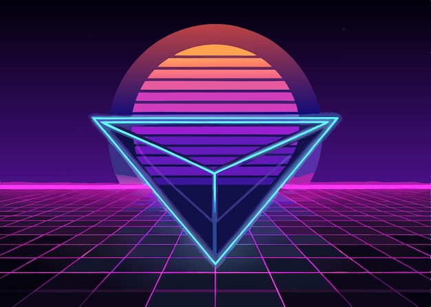 Vector a retro sunset futuristic neon lights the background new retro wave is not in focus